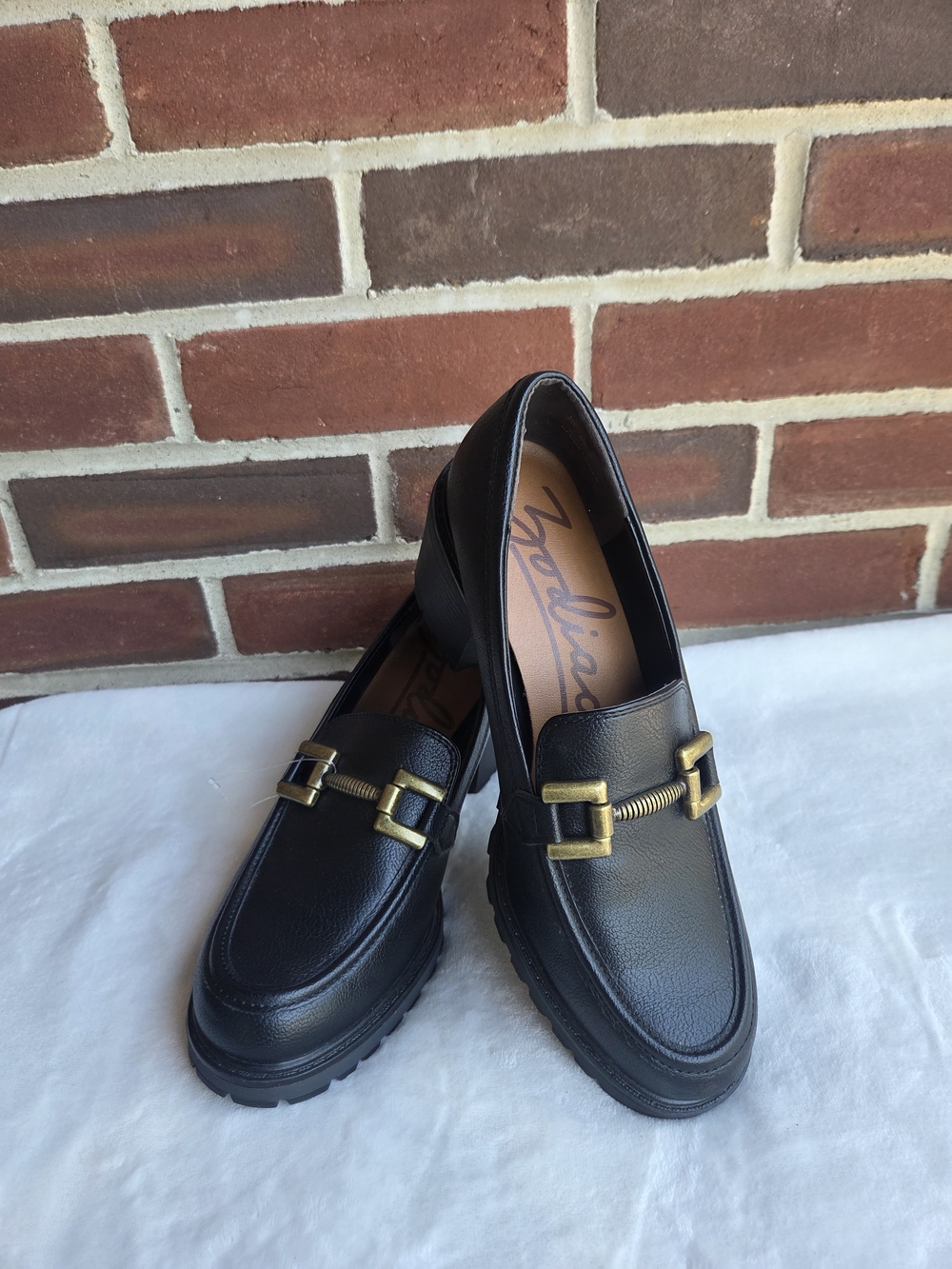 Zodiac Black Faux-Leather Lug Sole Loafers with Gold Buckle - Picture 4 of 12